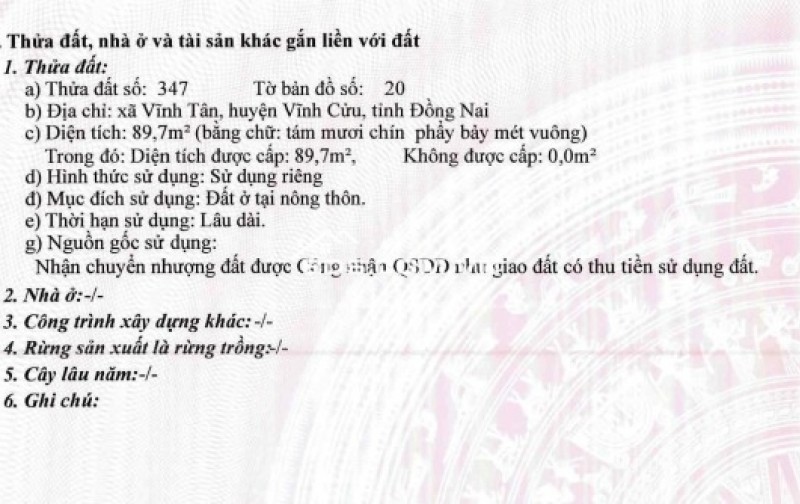 Đất thổ cư ngay chợ thuộc xã Tân An, tỉnh Đồng Nai
